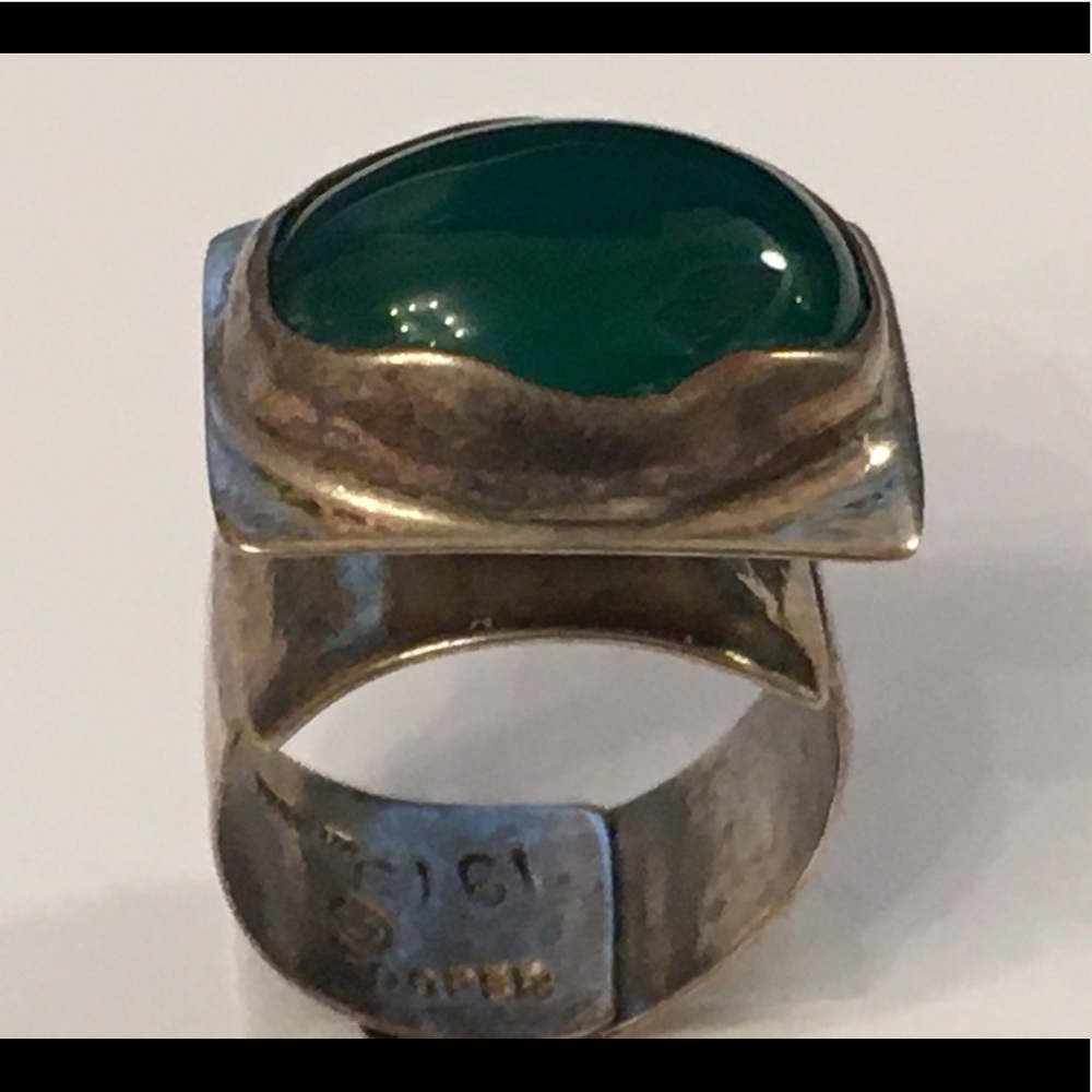 Sterling Silver Ring with Green Oval stone by Joanne Cooper.  Size 9
